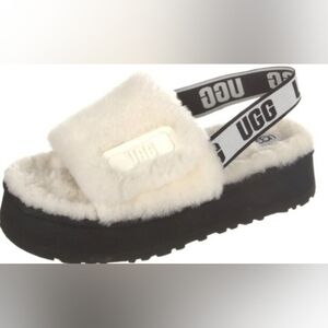UGG White and Black Fuzzy Slippers
